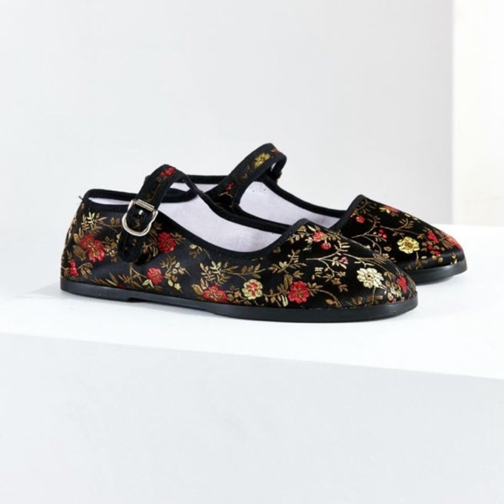 Satin Jacquard Mary Jane Flat